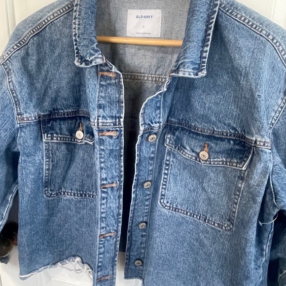 Old Navy Large Denim Jean Jacket Women’s Cut Off Blue Distressed - Picture 3 of 7